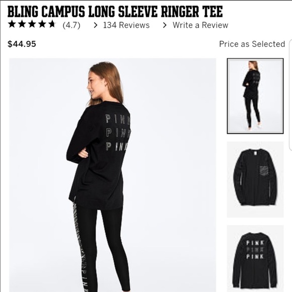 PINK Bling Campus Long Sleeve Ringer Tee - Picture 1 of 6